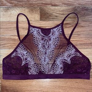 Victoria’s Secret Purple Lace Bralette with Floral Embroidered Design Small
